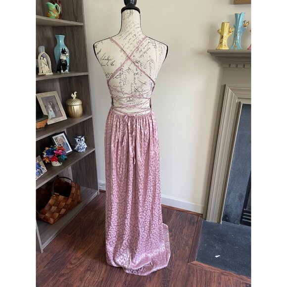 Vine & Love Dress Backless Blush Pink Maxi Length Spaghetti Strap Slit Wrap L - Picture 5 of 10